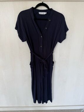 Petal & Pup Navy Short-Sleeve Jumpsuit Tie Waist Size 6